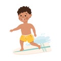 Boy Surfer Riding on Wave with Surfboard, Kid Doing Sports, Active Healthy Lifestyle Concept Cartoon Style Vector Royalty Free Stock Photo