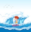 A boy surfing big wave Royalty Free Stock Photo