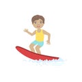 Boy Surfing On The Red Board Royalty Free Stock Photo