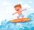 Boy surfing on sea. Active water sports for kids Royalty Free Stock Photo