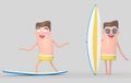 Boy surfing. Surf board surfing t. 3D illustration.Woman surfing. Surf board surfing table training sport extreme exercise healthy