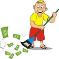 Boy swept money vector illustration