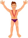 Boy swimmer celebrates his golden medal Royalty Free Stock Photo