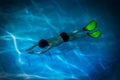 Boy-swimmer, participant in underwater struggle - aquatlon, swims under water Royalty Free Stock Photo