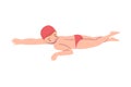 Boy Swimming in Pool, Cute Kid Swimmer Character Dressed Red Swimwear Training at Swimming Class, Healthy Lifestyle