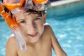 Boy In A Swimming Pool with Goggles and Snorkel Royalty Free Stock Photo