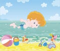 Boy swimming in water on a beach