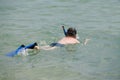 The boy swims with a mask and a tube Royalty Free Stock Photo