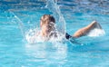 Boy swims with a splash in the water park Royalty Free Stock Photo