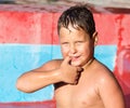 Boy swims in the water park Royalty Free Stock Photo