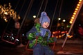 Boy swinging on a swing in the night Royalty Free Stock Photo
