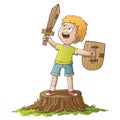 Boy With Sword And Shield Royalty Free Stock Photo