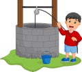 Boy take water in the well