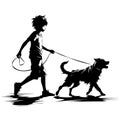 A boy takes his dog for a walk on white background. Animals. .Pet Lover