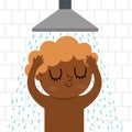 Boy taking a shower icon. Cute washing kid.