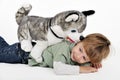 boy with a teddy dog Royalty Free Stock Photo