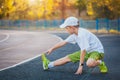 Boy Teen doing sports exercises on a stadium Royalty Free Stock Photo