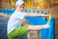 Boy Teen doing sports exercises on a stadium Royalty Free Stock Photo