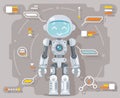 Boy teen robot android artificial intelligence futuristic information interface flat design vector illustration