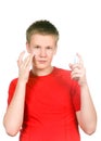 The boy, the teenager with a cream for a problem y Royalty Free Stock Photo