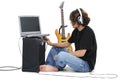 Boy Teenager With Electric Guitar Amp And Laptop Royalty Free Stock Photo