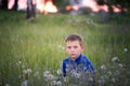 Boy teenager on a red sunset background. Royalty Free Stock Photo