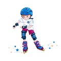 Boy teenager roller-skating in a helmet, elbow pads and knee pads. Royalty Free Stock Photo