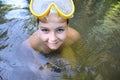 Boy teenager swims in river in summer Royalty Free Stock Photo