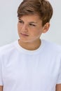 Boy teenager teen male child wearing a white t-shirt