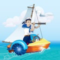 Boy with a telescope in the boat Royalty Free Stock Photo