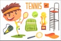 Boy Tennis Player,Kids Future Dream Professional Occupation Illustration With Related To Profession Objects Royalty Free Stock Photo
