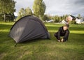 Boy and tent Royalty Free Stock Photo