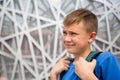 Boy on the territory of Olympic Park in Beijing Royalty Free Stock Photo