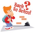 Boy thinks whether to go to school or not. Illustration for internet and mobile website
