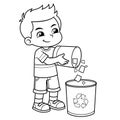 Boy Throwing Garbage In The Trash Can BW