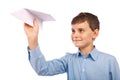 Boy throwing a paper plane Royalty Free Stock Photo