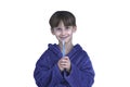 the boy with the toothbrush. Health care, dental hygiene. Little boy cleaning teeth. White background.