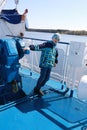 Boy on top deck of ship Royalty Free Stock Photo