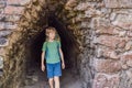 Boy tourist at Coba, Mexico. Ancient mayan city in Mexico. Coba is an archaeological area and a famous landmark of