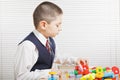 Boy with toy blocks sideview Royalty Free Stock Photo