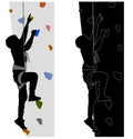 Boy training on climbing rock wall silhouette - vector Royalty Free Stock Photo