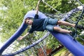 Boy training on outdoor playground Royalty Free Stock Photo