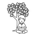 Boy with tree puzzle attached