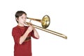 Boy with a trombone Royalty Free Stock Photo