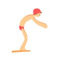 Boy in trunks and silicone cap on starting block at the swimming pool Royalty Free Stock Photo