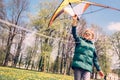 Boy try to start fly kite Royalty Free Stock Photo