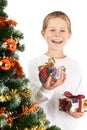 Boy and two christmas presents Royalty Free Stock Photo