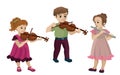 Boy and two girl playing violin and flute. Vector illustration Royalty Free Stock Photo