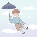 Boy with umbrella in heaven