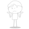 Boy uncertain with shoulders raised, cartoon style illustration